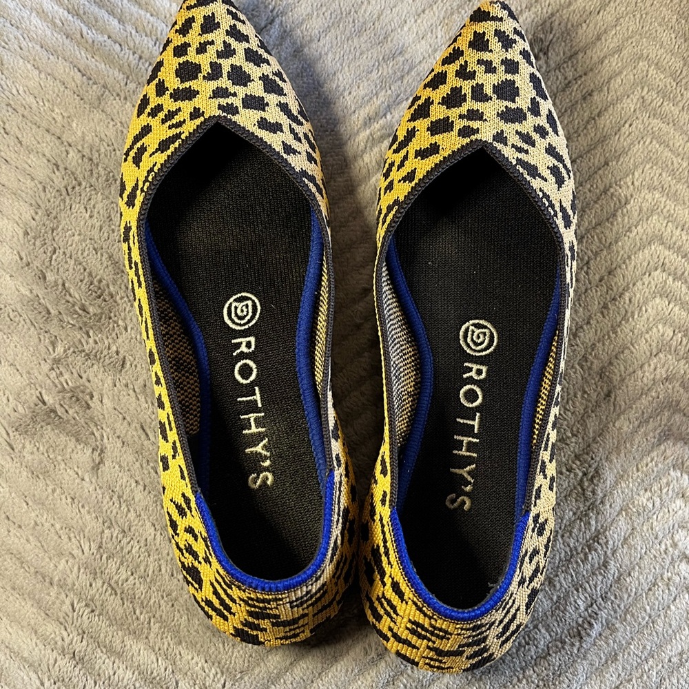 Rothy's Black and Yellow Leopard Flats- Women’s 8